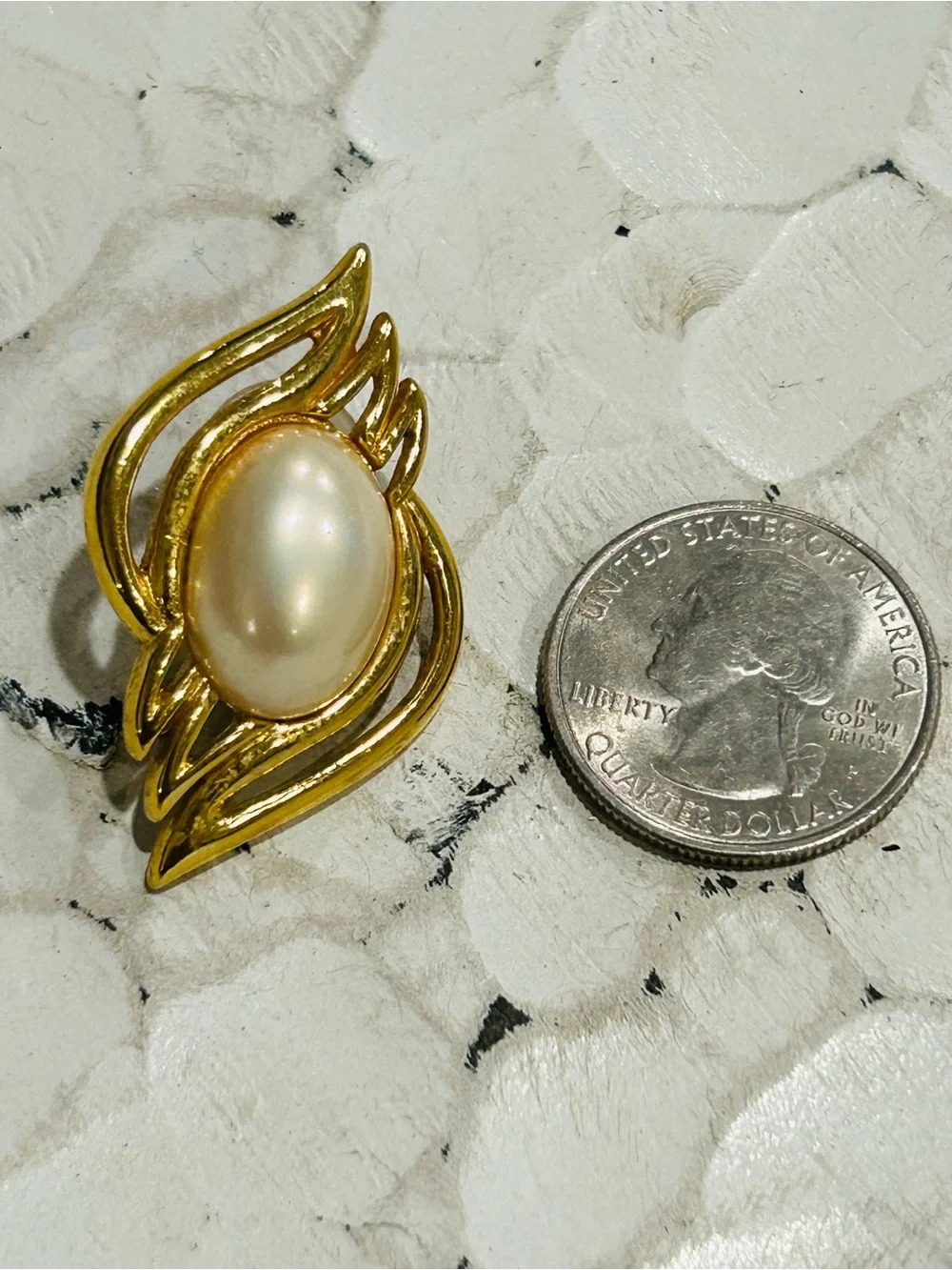 Trifari Signed Gold-Tone Pierced Earrings with Faux Ivory Pearl Centers Vintage